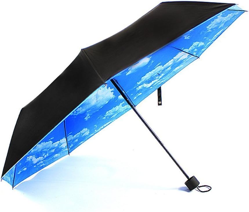 Mens Womens Compact Blue Sky Print Sunny Folding Umbrella UV Protection Traval Umbrella