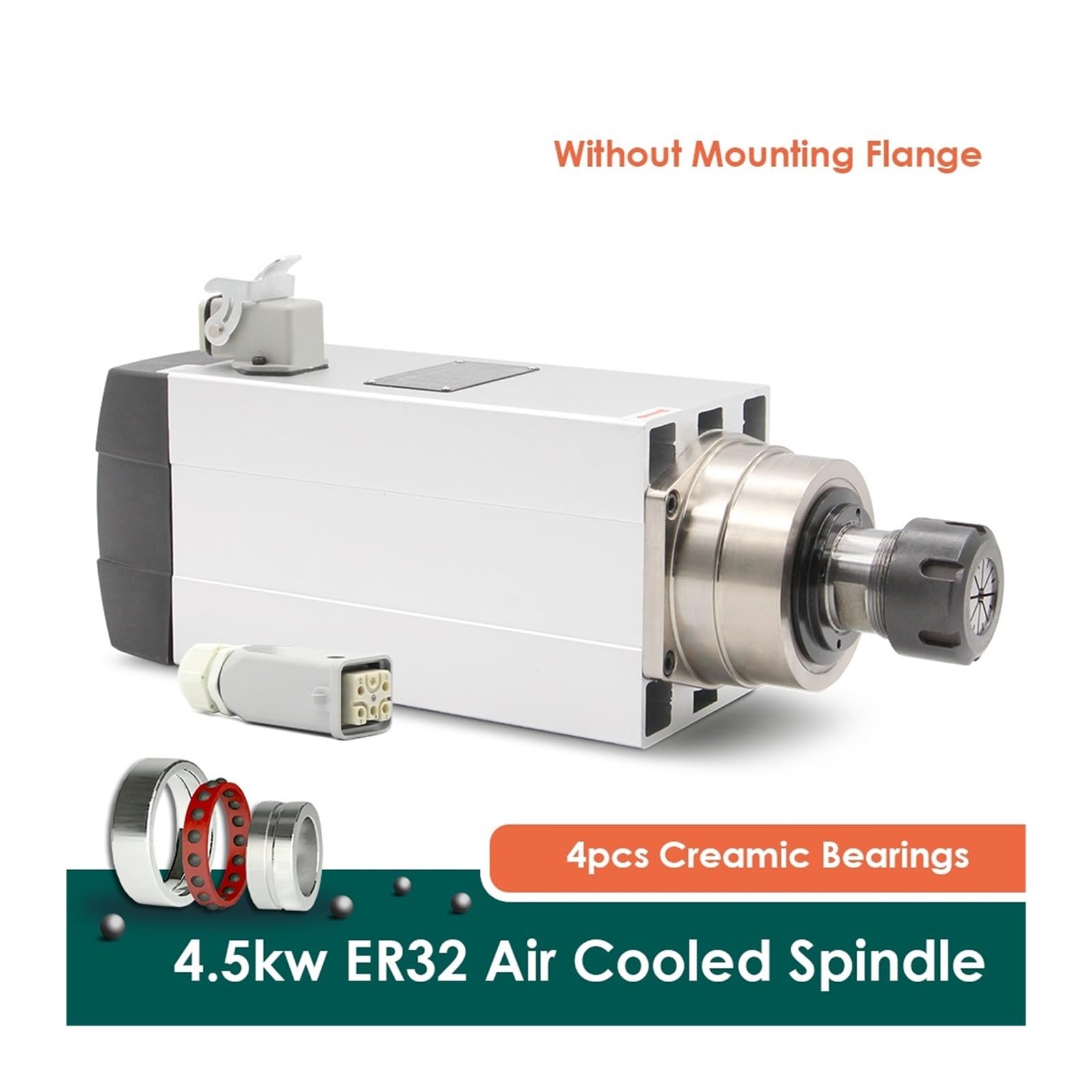 KACOME Air-Cooled Square Spindle Motor 4.5KW ER32 Ceramic Ball Bearing 220v/380v Woodworking CNC Engraving Machine Air-Cooled CNC(220V)