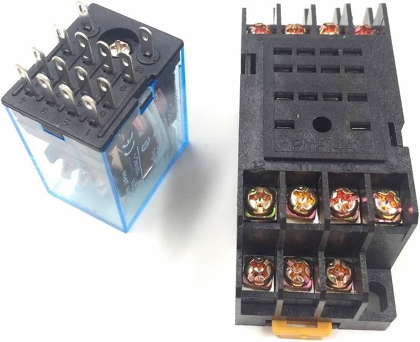 10Sets MY4NJ Electronic Micro Mini Electromagnetic Relay 5A 14PIN Coil 4DPDT with PYF14A Socket Base DC12V 24V AC110V 220V LED(AC 220V)