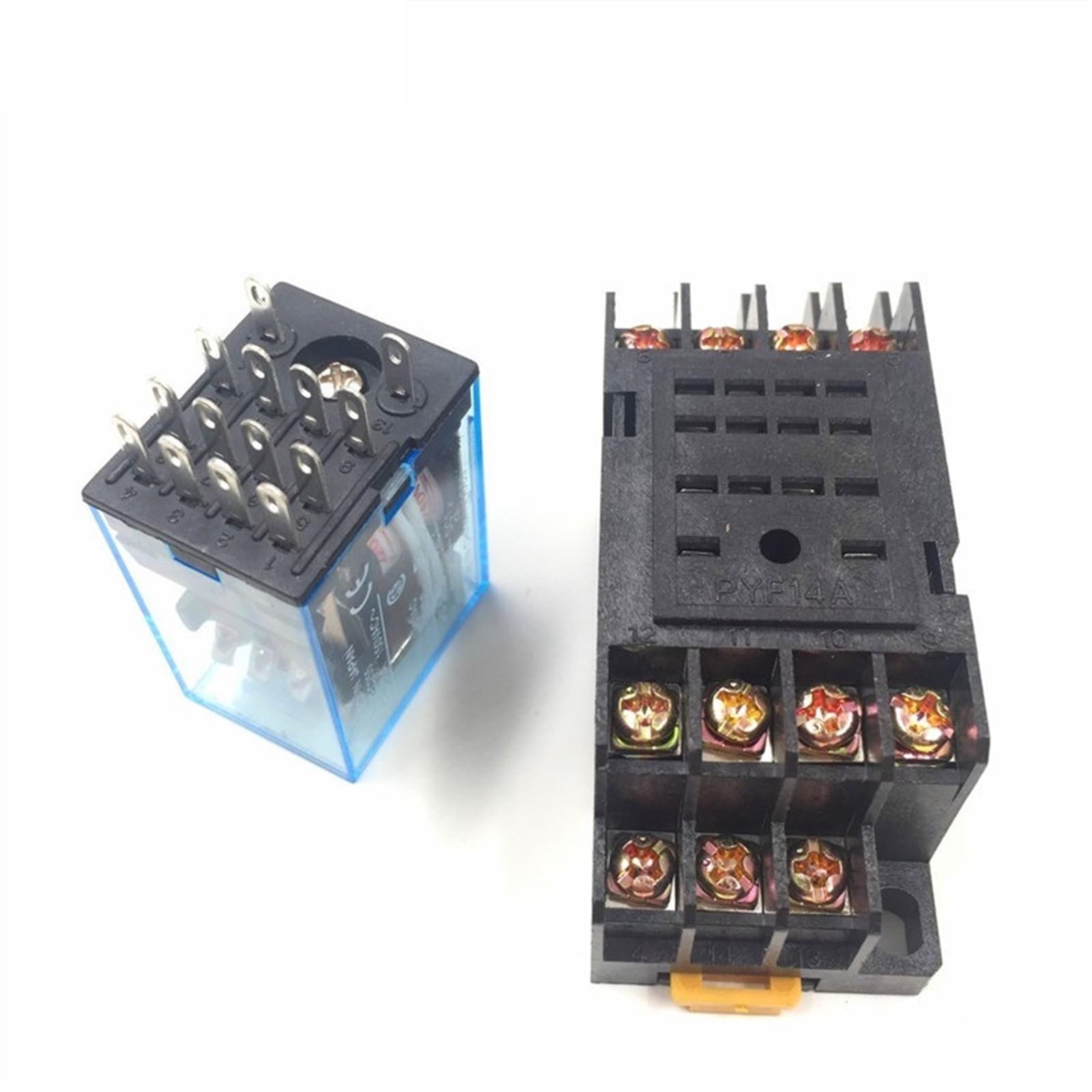 CSKWLLNBC 10Sets MY4NJ Electronic Micro Mini Electromagnetic Relay 5A 14PIN Coil 4DPDT with PYF14A Socket Base DC12V 24V AC110V 220V LED(5V)