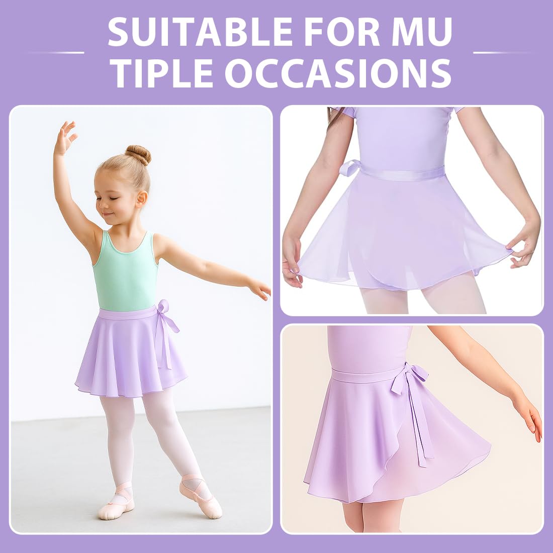 Falda de Ballet niña Chiffon transpirable suave cintura ajustable morado gimnasia