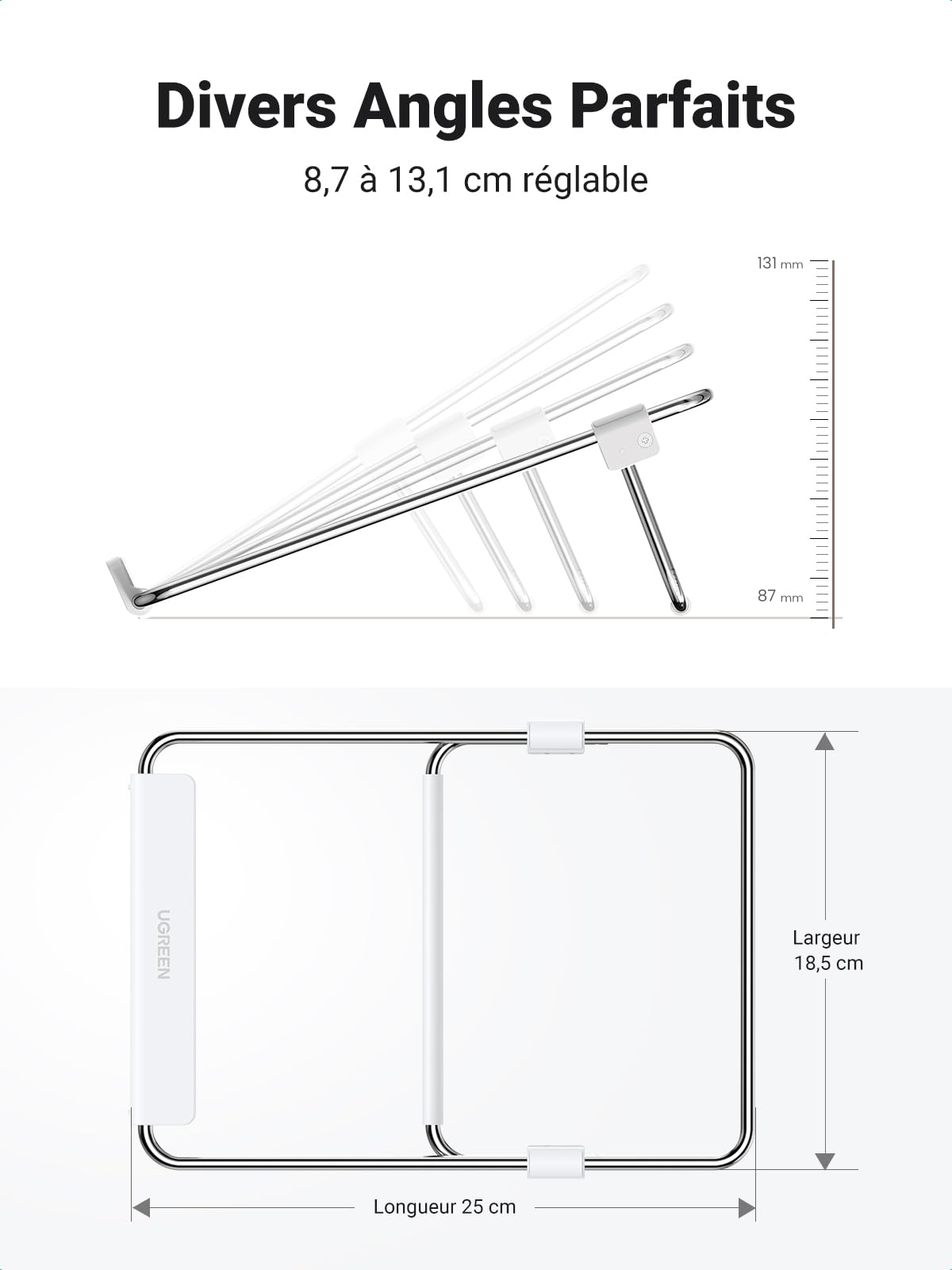 Support Ordinateur Portable UGREEN En Aluminium - Pliable, Réglable, Ventilé, Compatible Jusqu'à 17,3"