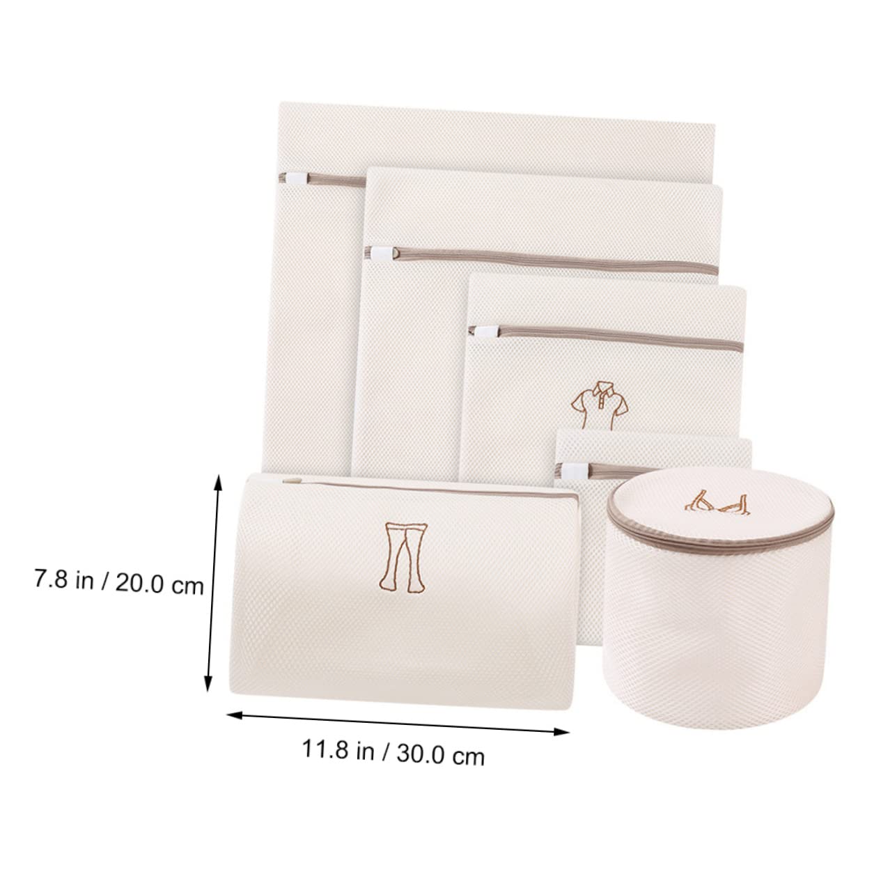 Juego de 6 Bolsas de Malla para Lavandería Bordadas Beige