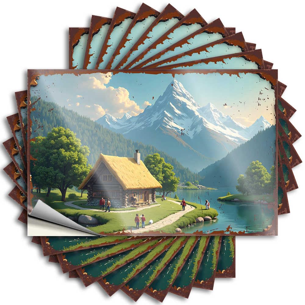 Crazy, Funny Sticker Hat Mountain Retreat: A Serene Cabin By The Lake with Majestic Peaks | Ideas Farm(6X9CM)