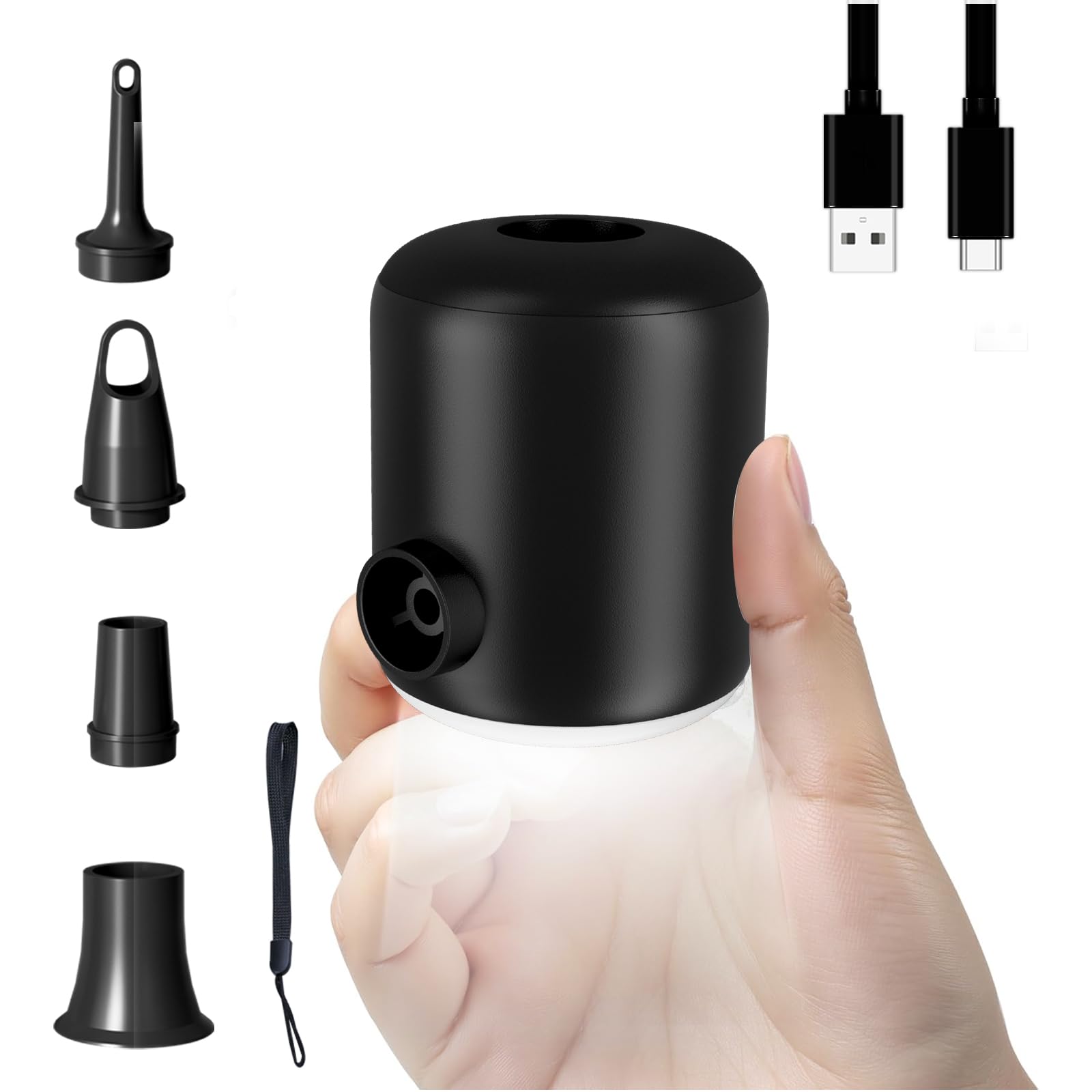 Portable Air Pump for Inflatables,Mini Air Mattress Pump with 2200mAh Battery & Camping Light, Rechargeable Air Pump for Swimming Rings, Pool Floats, Sleeping Pads, Vacuum Bags