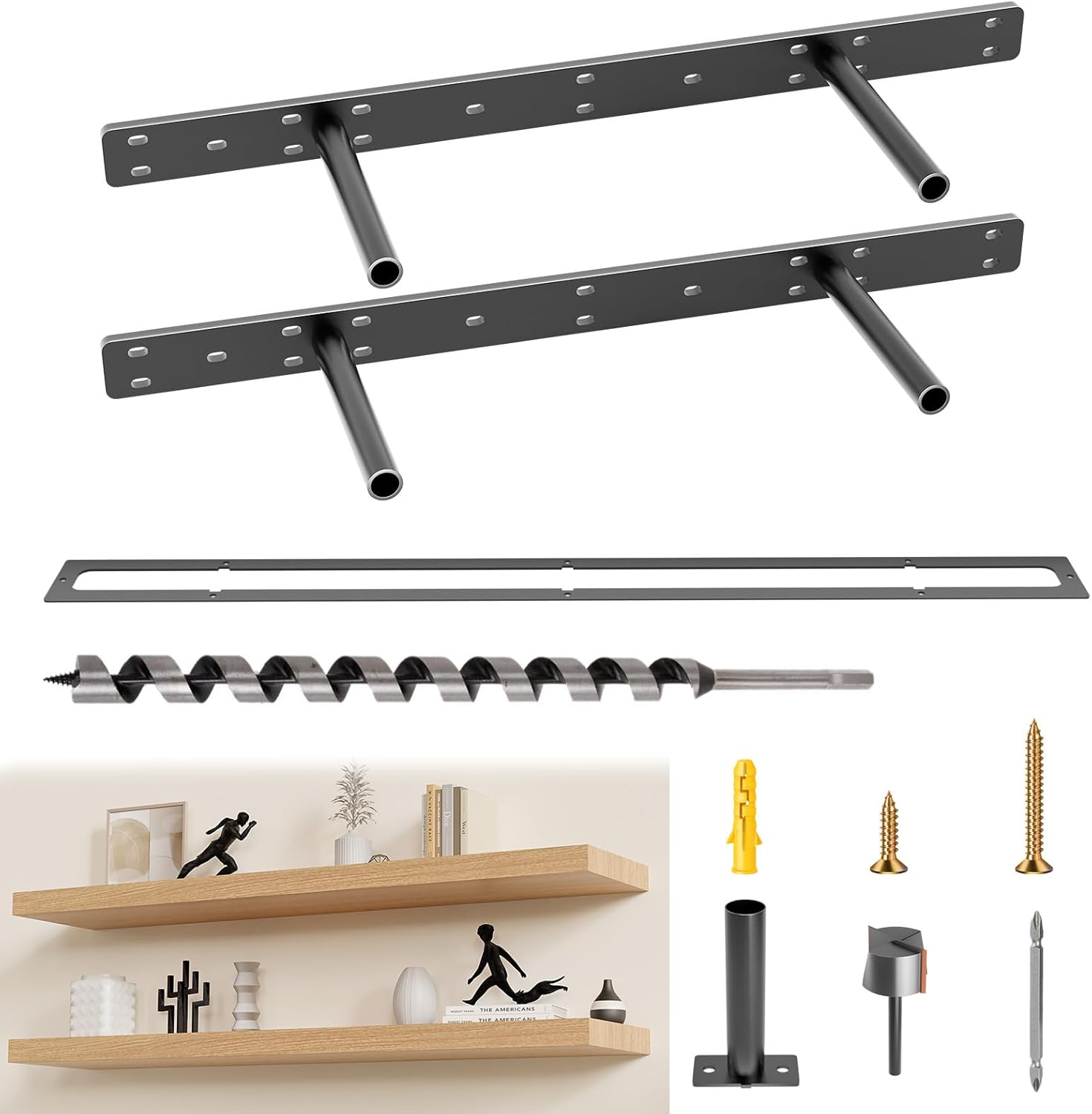 22" Heavy Duty Floating Shelf Brackets (2 Pack), Black, Modern Style, Wall Mount, Supports Up to 450 lbs, Ideal for Living Room, Kitchen, Office, Bathroom