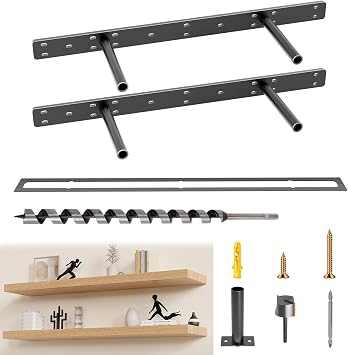 22" Heavy Duty Floating Shelf Brackets 2 Pack, Black, Modern Style, Wall Mount, Supports Up to 450 lbs, Ideal for Living Room, Kitchen, Office, Bathroom