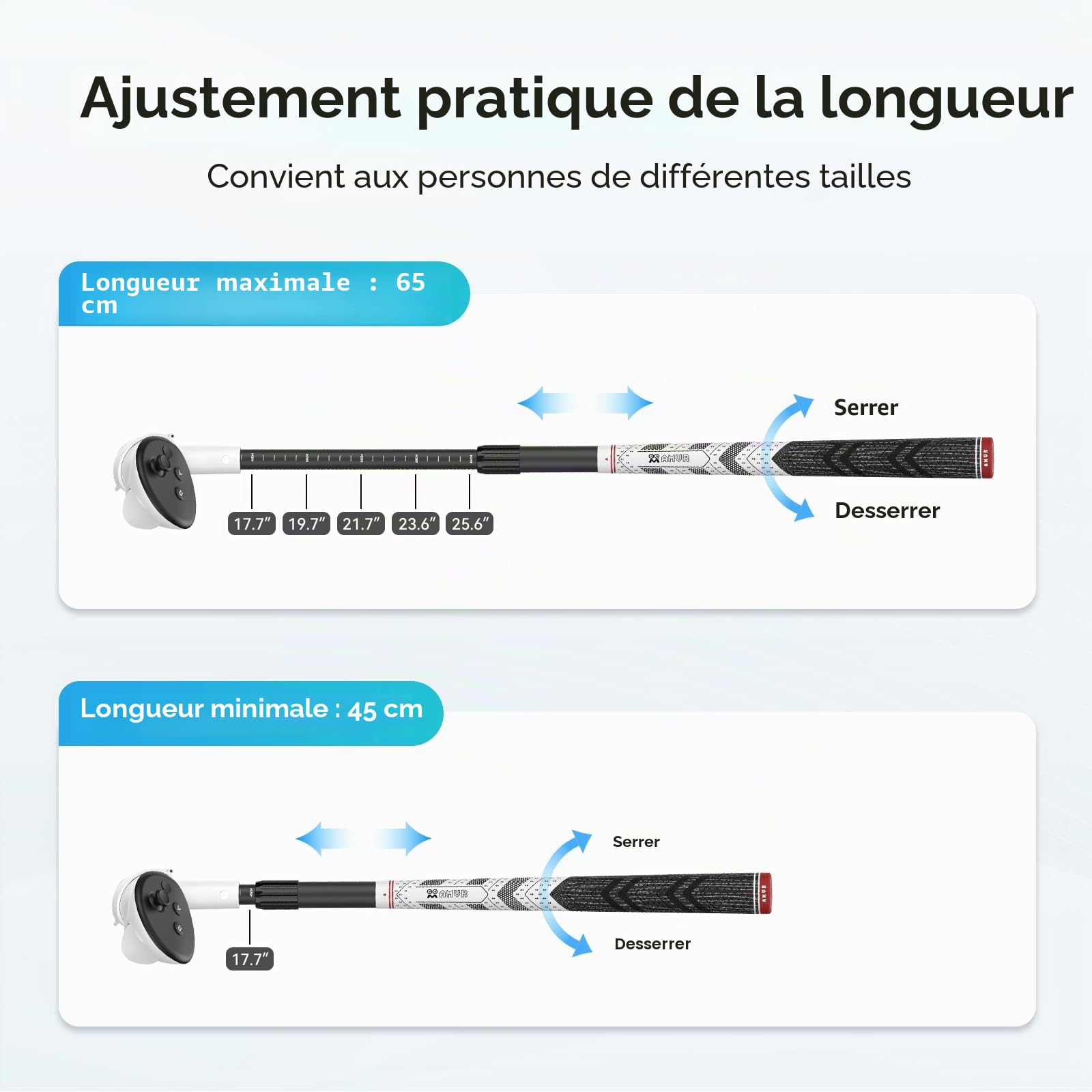 AMVR Fixation réglable pour club de golf compatible avec Meta/Oculus Quest 3S/Quest 3, longueur facilement réglable
