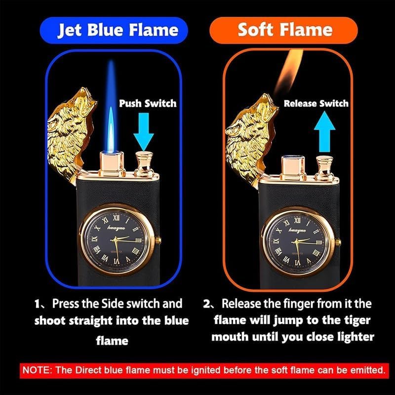 Drumstone (𝟏𝟔 Years Warranty) Stylish Eagle Head Dual Butane Lighter Refillable Windproof Torch & Soft Flame Adjustable Jet Flame Unique Collectible Gift for Men Smokers Outdoor Use 4