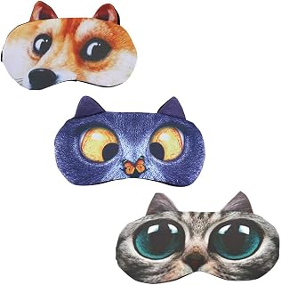 HYCLES Sleep Mask for Kids Sleeping Eye Cover Cute Cartoon Animal Funny 3 Pcs Blindfold Eyeshade for Men Women Plane Travel Game Nap Night Sleeping