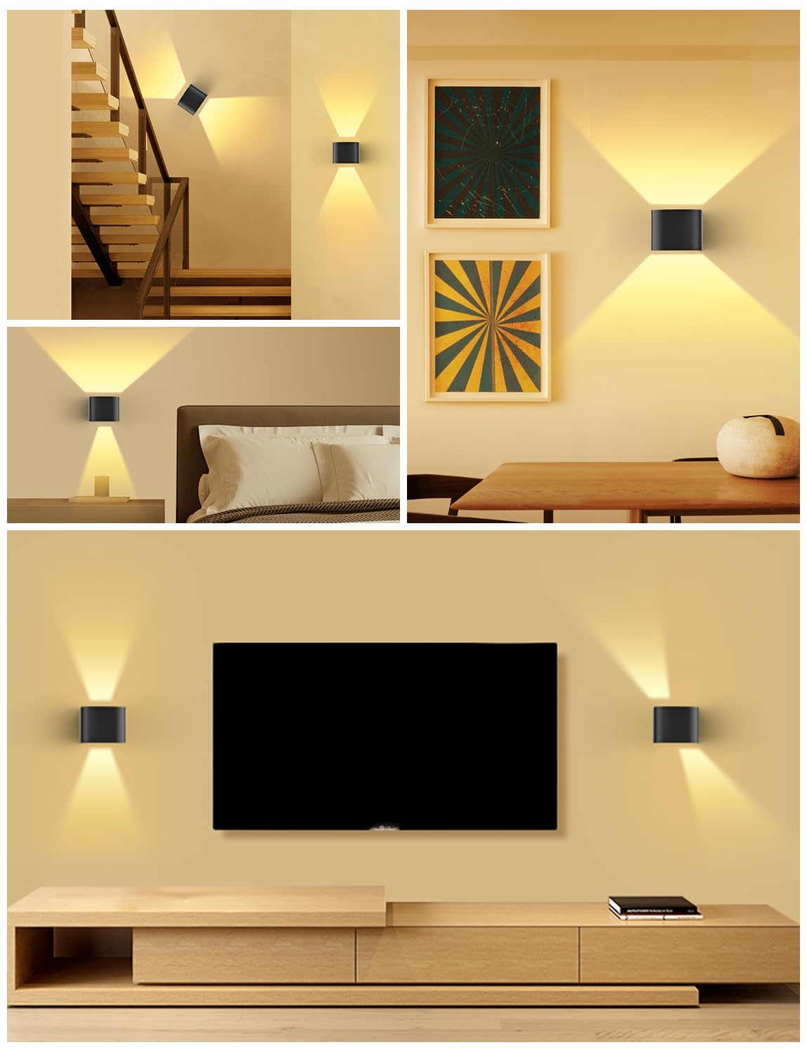 GeyouLux 6000mAh Akku Wandleuchte Innen mit Bewegungsmelder, Wandlampe mit Fernbedienung Einstellbar Abstrahlwinkel, 3 Modi 2700K-6500K Dimmbar Timer LED Aufladbare Wandleuchte für Treppe Flur 4 Stück