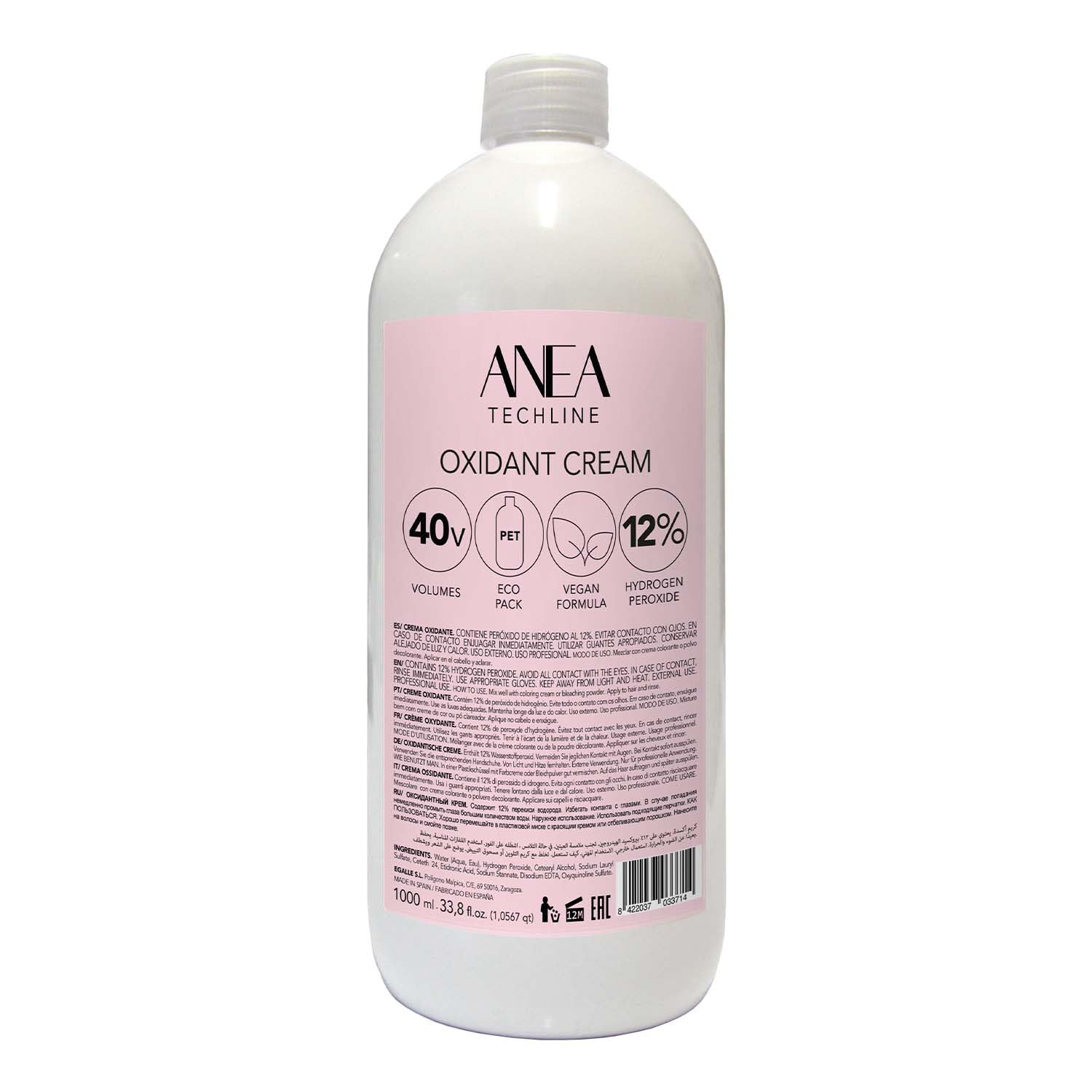 Anea Techline Oxigenada en Crema 40 volúmenes 12% 1000 ml Fórmula Vegana