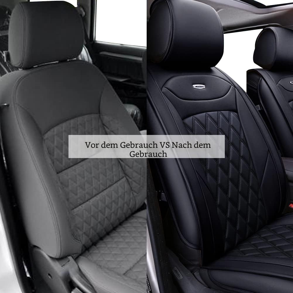 Sitzbezüge Auto Vordersitze 2 Stück, Autositzbezüge PU Leder Universal Set, Kompatibel mit Den Meisten Limousinen und SUV (Schwarz)