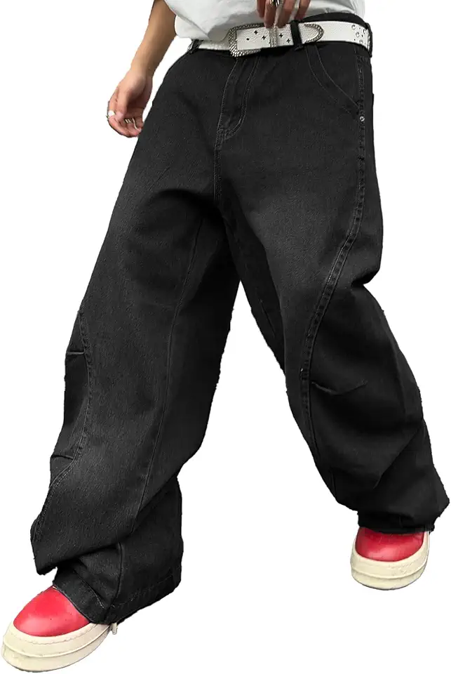 DFGIGT Men's Irregular Sutures Y2k Hip Hop Baggy Jeans Wide Leg Denim Pants Casual Loose Fit Trousers Streetwear