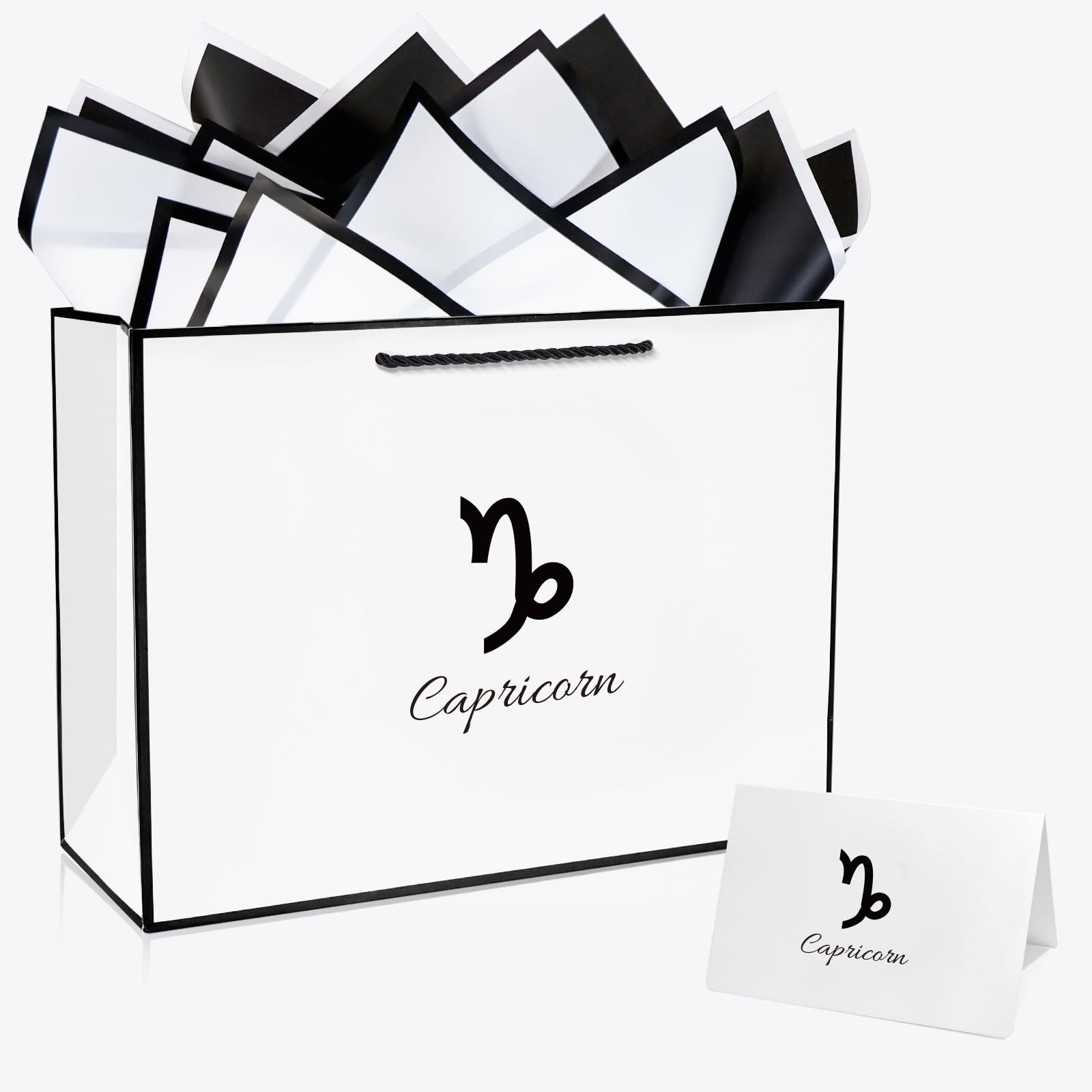 Kecorax Sacchetti regalo con segni zodiacali Capricorno da 34 cm, con biglietti di auguri abbinati, sacchetti regalo con carta velina per compleanni, matrimoni e feste a tema