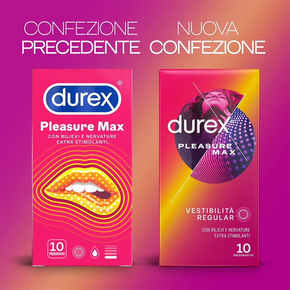 Durex Pleasuremax, Preservativi con Rilievi e Nervature, Formato Convenienza, Confezione Riciclabile Salvaspazio, 30 Profilattici