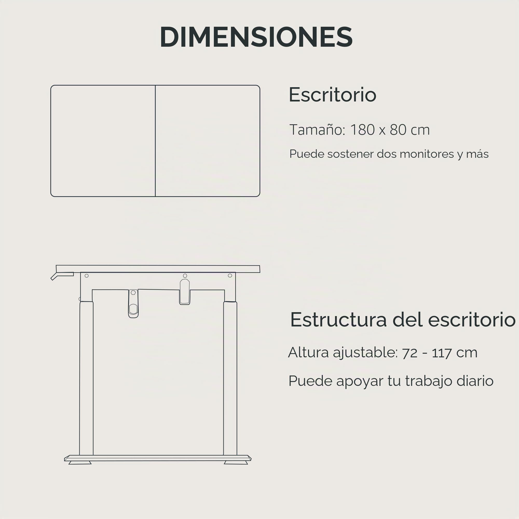 SANODESK QS2 Escritorio Elevable Eléctrico 180x80 cm con 2 Motores - Mesa de Pie Ajustable en Altura para Oficina y Gaming con 4 Patas, Sistema de Memoria, Color Blanco