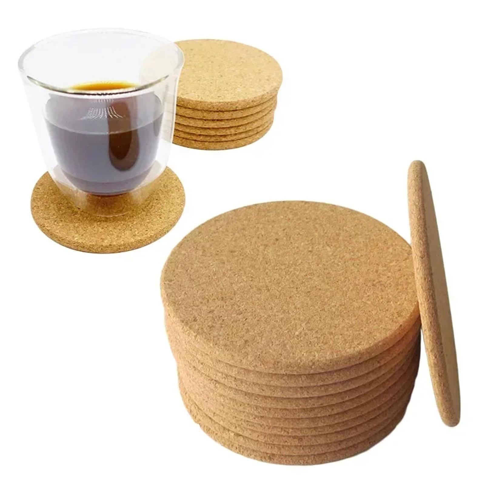 sous-Verres Ronds en liège, Tapis de Tasse naturels for Table de Cuisine et décoration, 50 pièces