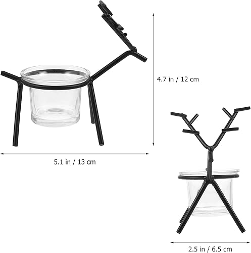 Miniatura 6 de EXCEART Juego de 2 candelabros de ciervo de hierro negro y vidrio para decoración del hogar, boda, Navidad, centro de mesa, pilar votivo, portavelas