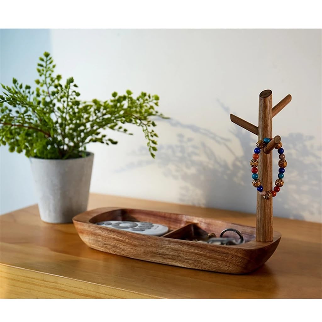 FMURY - Bandeja de almacenamiento de madera para teléfono, llaves, joyas, organizador de escritorio, decoración del hogar, mesa, entrada, contenedor de almacenamiento