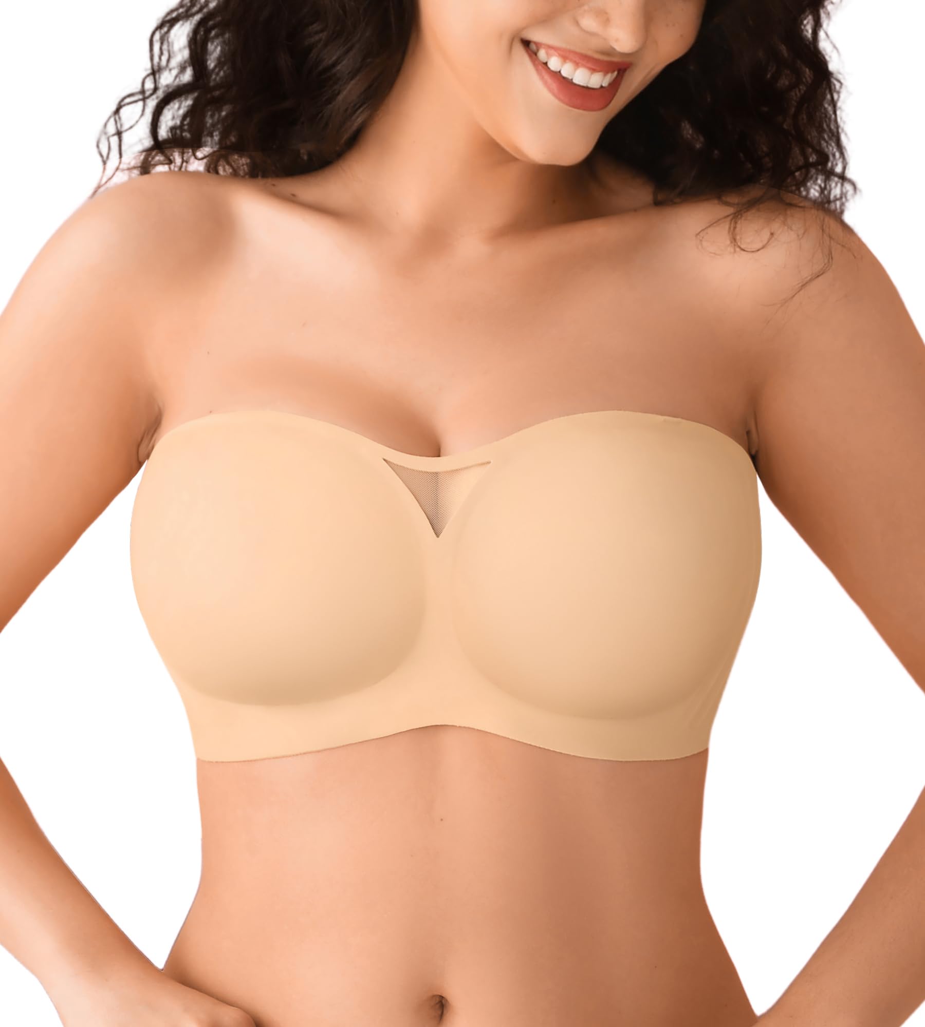 DEANGELMON Trägerloser BH Damen ohne Bügel Bandeau BH ohne Träger Push Up Strapless Bra Nahtloser BHS Gepolsterter Bralette mit Rutschfestes Silikon Seamless Tube Top