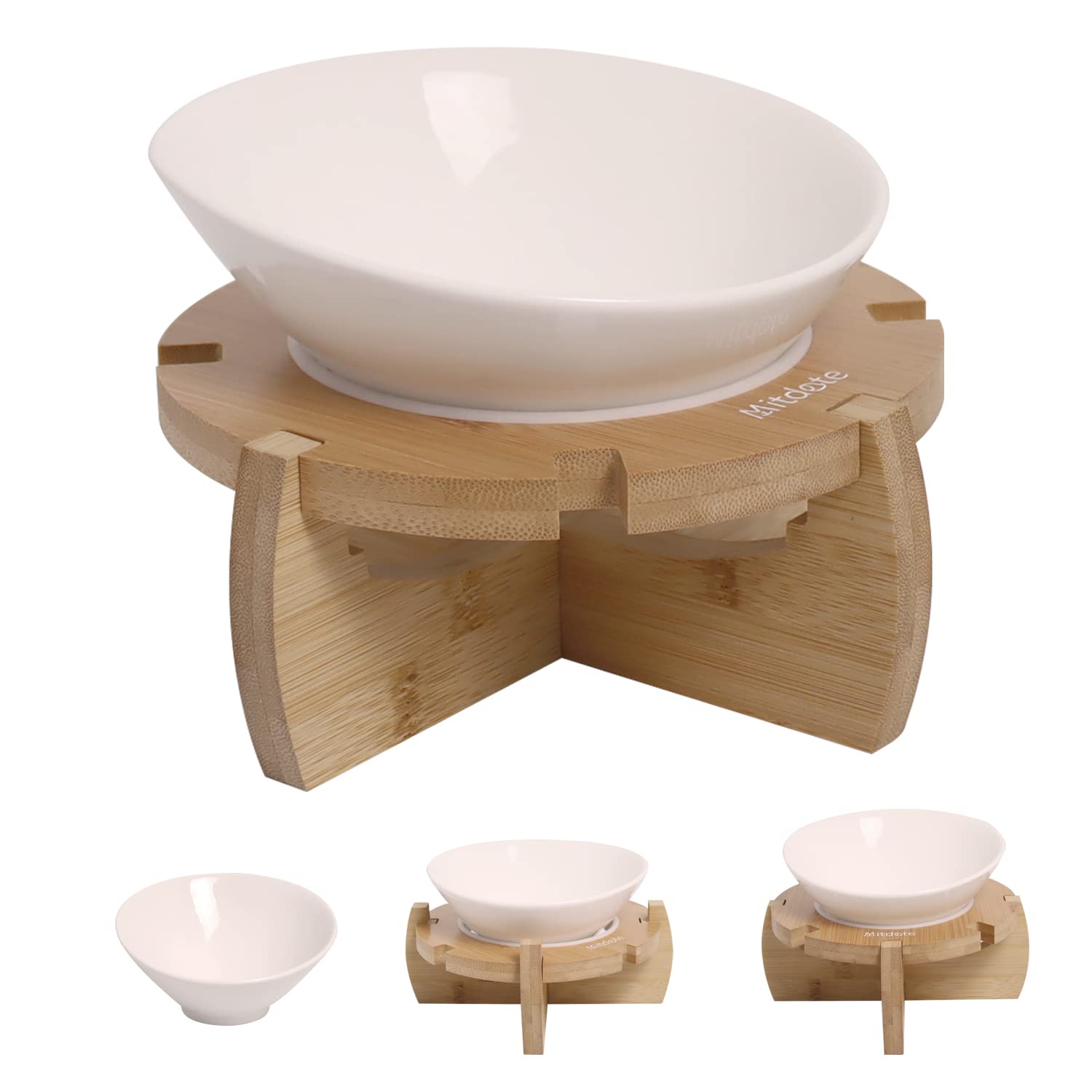 Mitdote Elevated Cat Bowlsï¼ŒRaised Cat Food or Water Bowlsï¼ŒCeramic Pet Bowl,3 Height Adjustments,Stress Free for Cats and Small Dogs