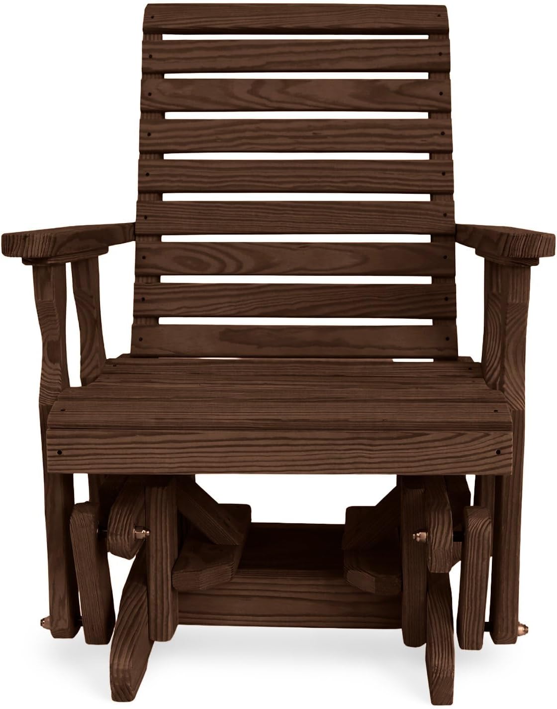 2 FT Walnut Porch High Rollback Glider Chair, Amish-Made Solid Pine Wood Glider, Smooth Quiet Glide, Balanced Construction, Relaxed Seating Angle, Made in USA