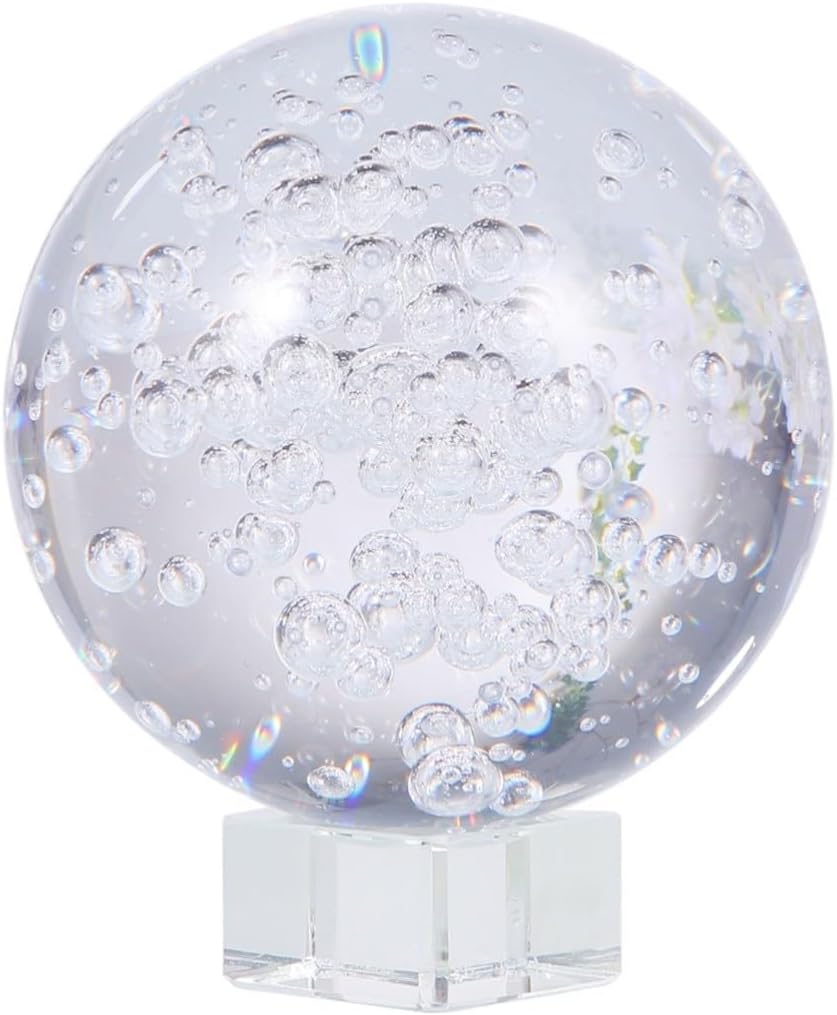 Zerodeko Crystal Bubble Ball Ornament Decorative Ball with Base Smooth Crystal for Home and Store Decoration for Display