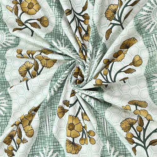 Image of India 100% Pure Cotton Jaipuri Printed Double Bedsheet with 2 Pillow Covers | Traditional Sanganeri Floral Design | Soft Breathable Fabric | King Size Bedsheet for Bedroom (Kaya52)