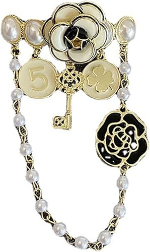 Broche de cadena colgante de perlas de imitación, elegantes alfileres de solapa, regalo de joyería vintage para mujer, Perla simulada, aleación,