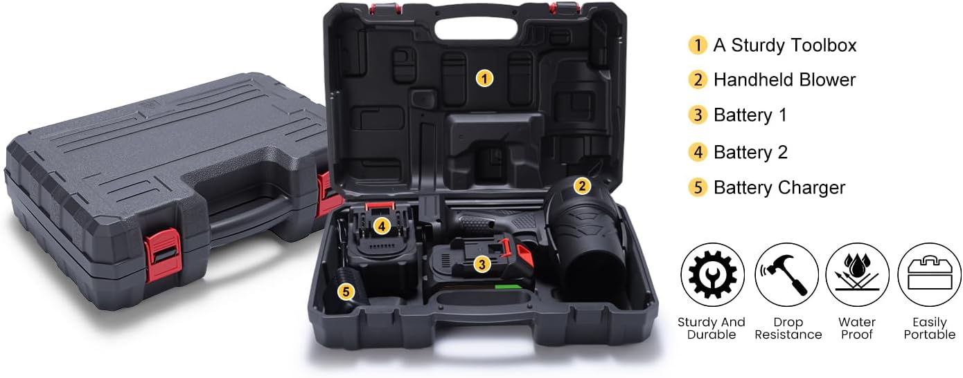 Cordless Electric Handheld Leaf Blower 21V, Small and Lightweight, 300000 RPM, Equipped with 2 Batteries and Fast Charger, Used in Patio, Lawn, Patio, car, dust, etc - Image 3