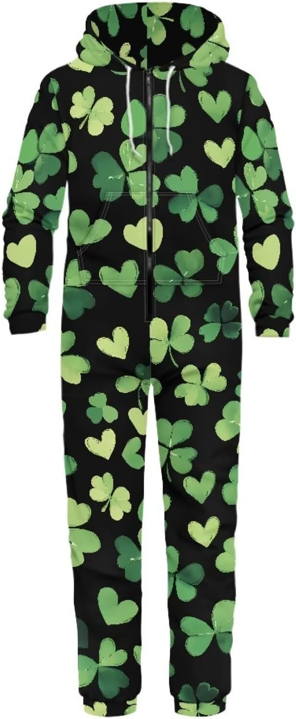 Biyejit Unisex Novelty 3D Printed One-piece Pajamas Women Men Hooded Jumpsuits Adult Nightwear Romper