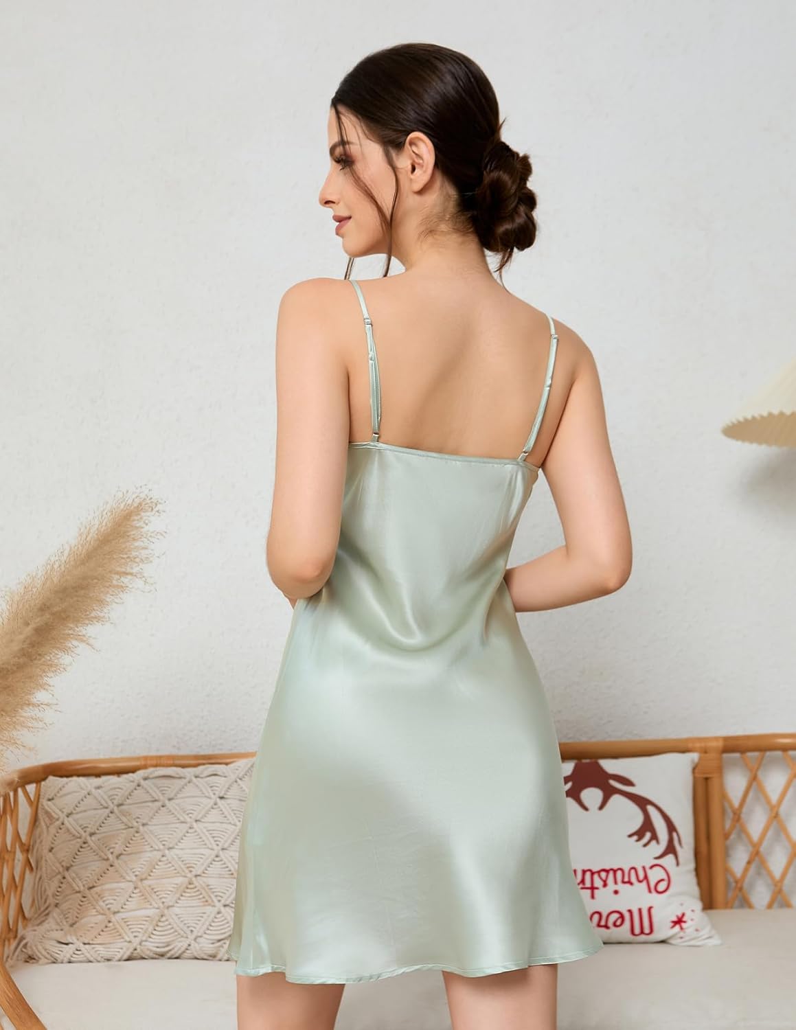 THXSILK Women's Silk Nightgown, 100% Real 19 Momme Mulberry Silk Sleepwear Round Neck Spaghetti Strap Chemise Nightdress - Image 3