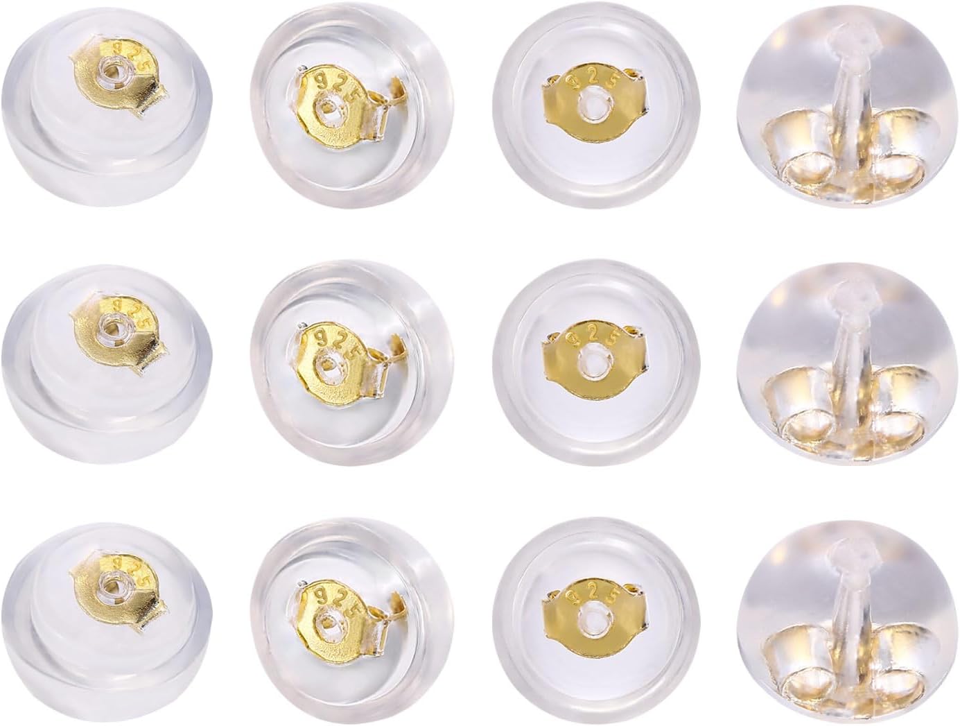 YAKRUNA 6 Pairs Soft Clear Earring Backs for Studs, Secure Replacements Backings for Sports, Comfort Sterling Silver Silicone Stoppers 5.6x5.6x4.0mm (Gold)