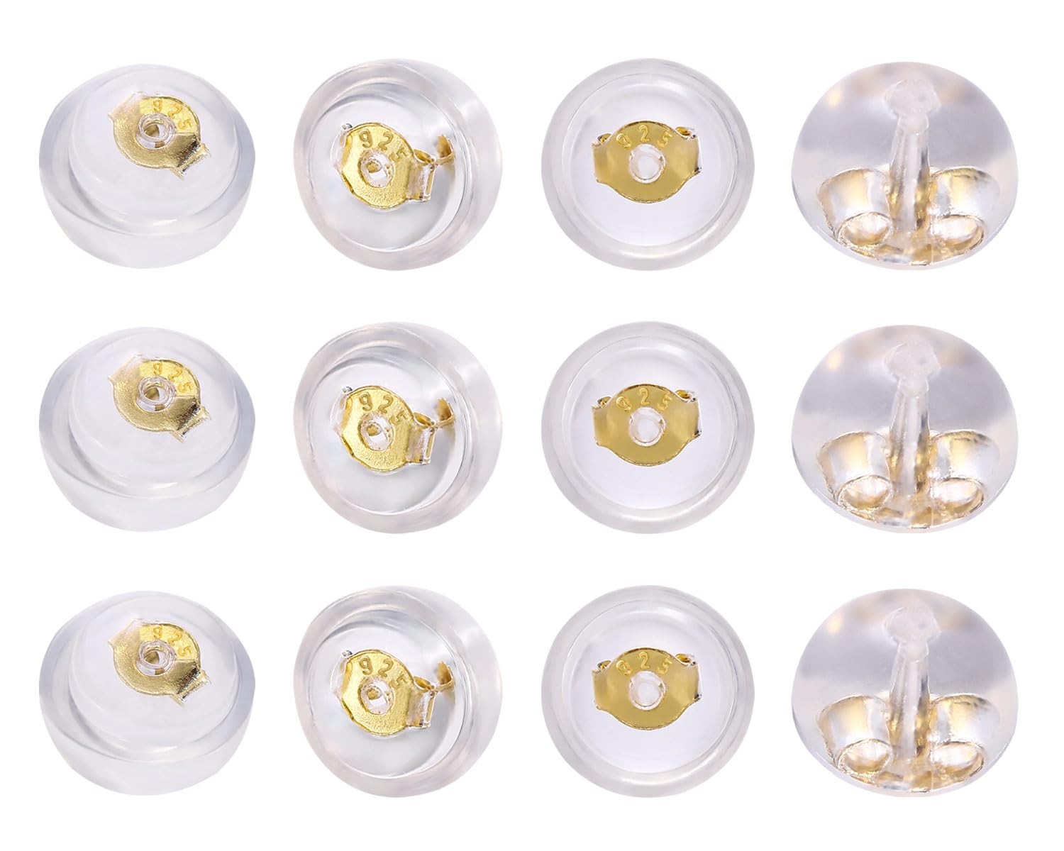 YAKRUNA 6 Pairs Soft Clear Earring Backs for Studs, Secure Replacements Backings for Sports, Comfort Sterling Silver Silicone Stoppers 5.6x5.6x4.0mm (Gold)
