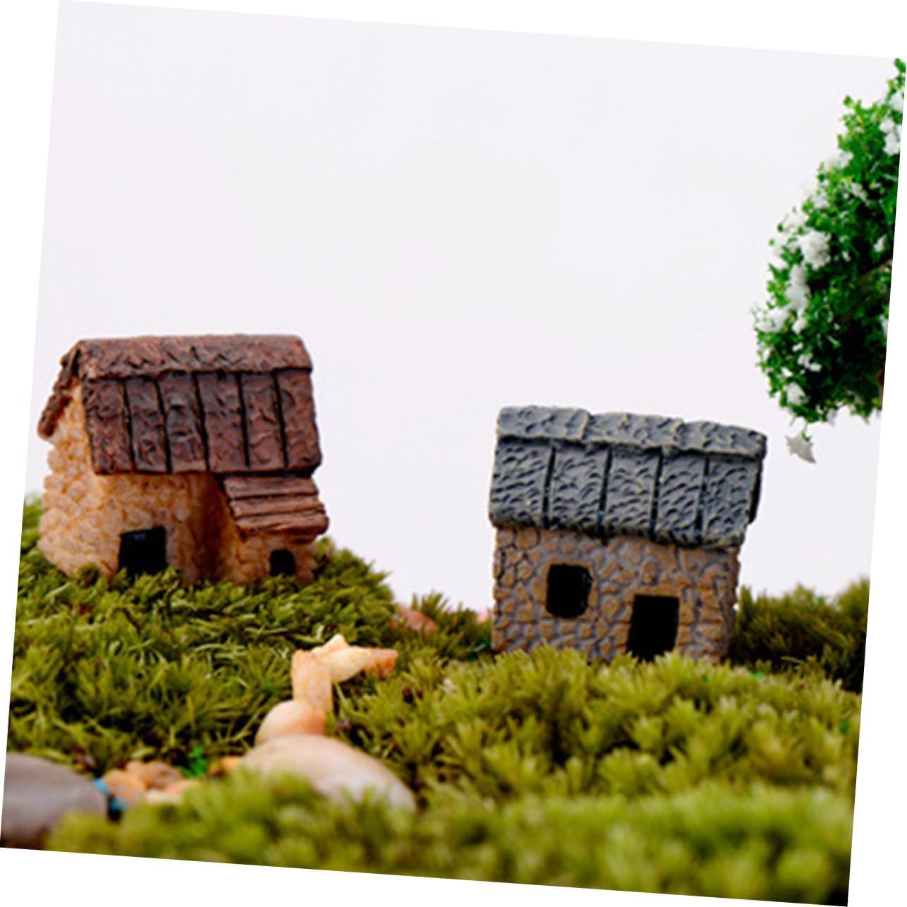 Fairy Garden Mini House Accessories, Miniature Village Hut Figurine Cottage, DIY Micro Landscape Decor Ornaments for Bonsai, Succulent Planting (B)