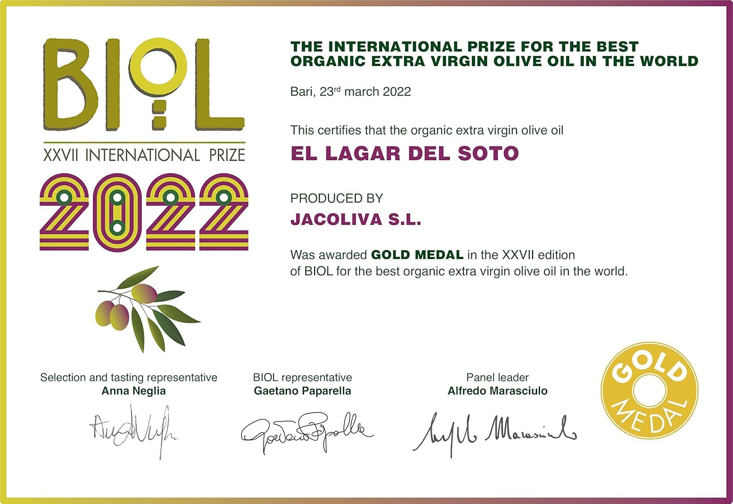 Huile d'Olive Bio Extra Vierge Bidon 5 litres - Première Extraction à Froid - Huile Espagnole de Première Qualité - Médaille d'or Ecotrama 2019 - AOVE 5L Jacoliva