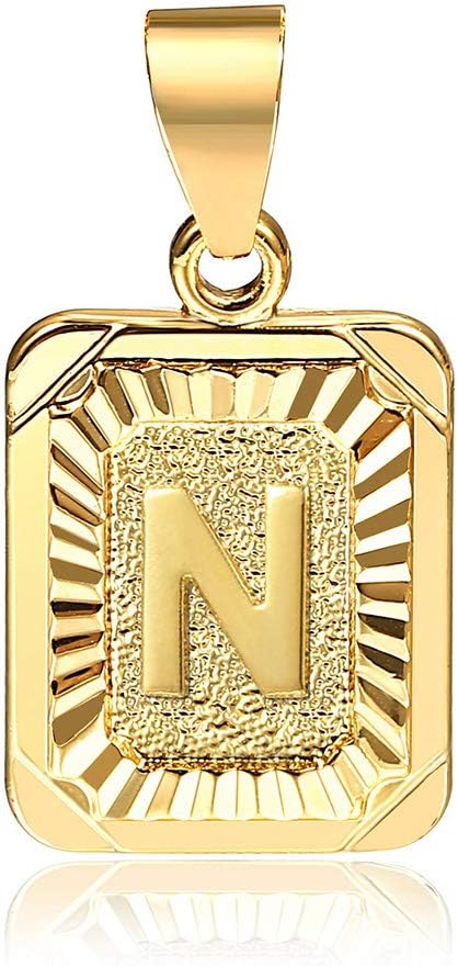 Hermah 26 Gold Plated Square Capital Initial Letter Charm Pendant Necklace for Men Women Box Steel Chain 18-22inch