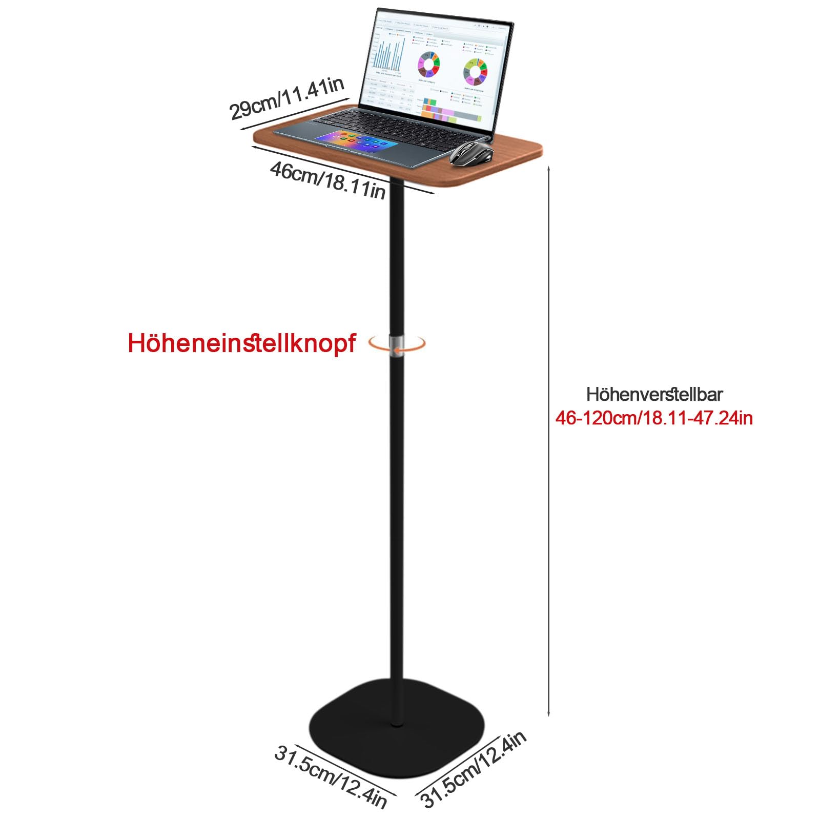 Stehpult Höhenverstellbar Schreibtisch, 46-120cm Adjustable Rednerpult | Verstellbares Mobile Stehpult, für Laptop, Projektor Büro Studie Arbeit Laptoptisch Höhenverstellbar-Schwarz