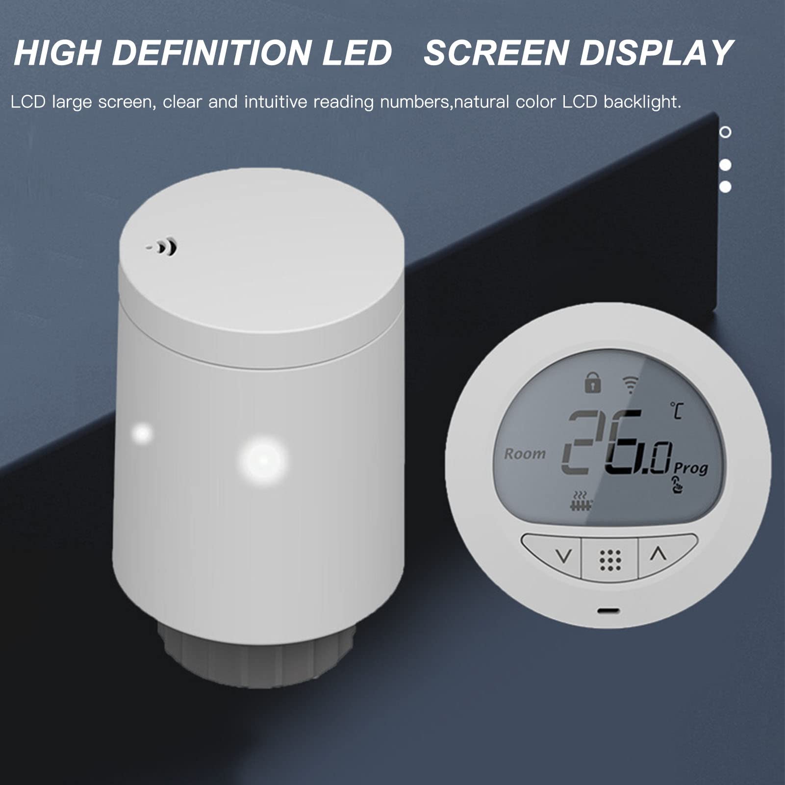 Inteligentny termostatyczny zawór grzejnikowy Programowalny, sterowany przez aplikację, oszczędzający energię cyfrowy termostat z obrotowym ekranem do komercyjnych systemów