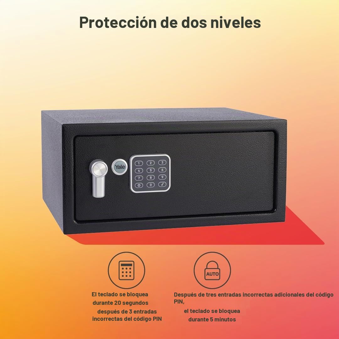 Yale Caja Fuerte Electrónica Portátil YLV/200/DB2, Negro, PIN Digital 3–8 dígitos, 2 llaves, ideal para portátiles y objetos de valor en casa u oficina
