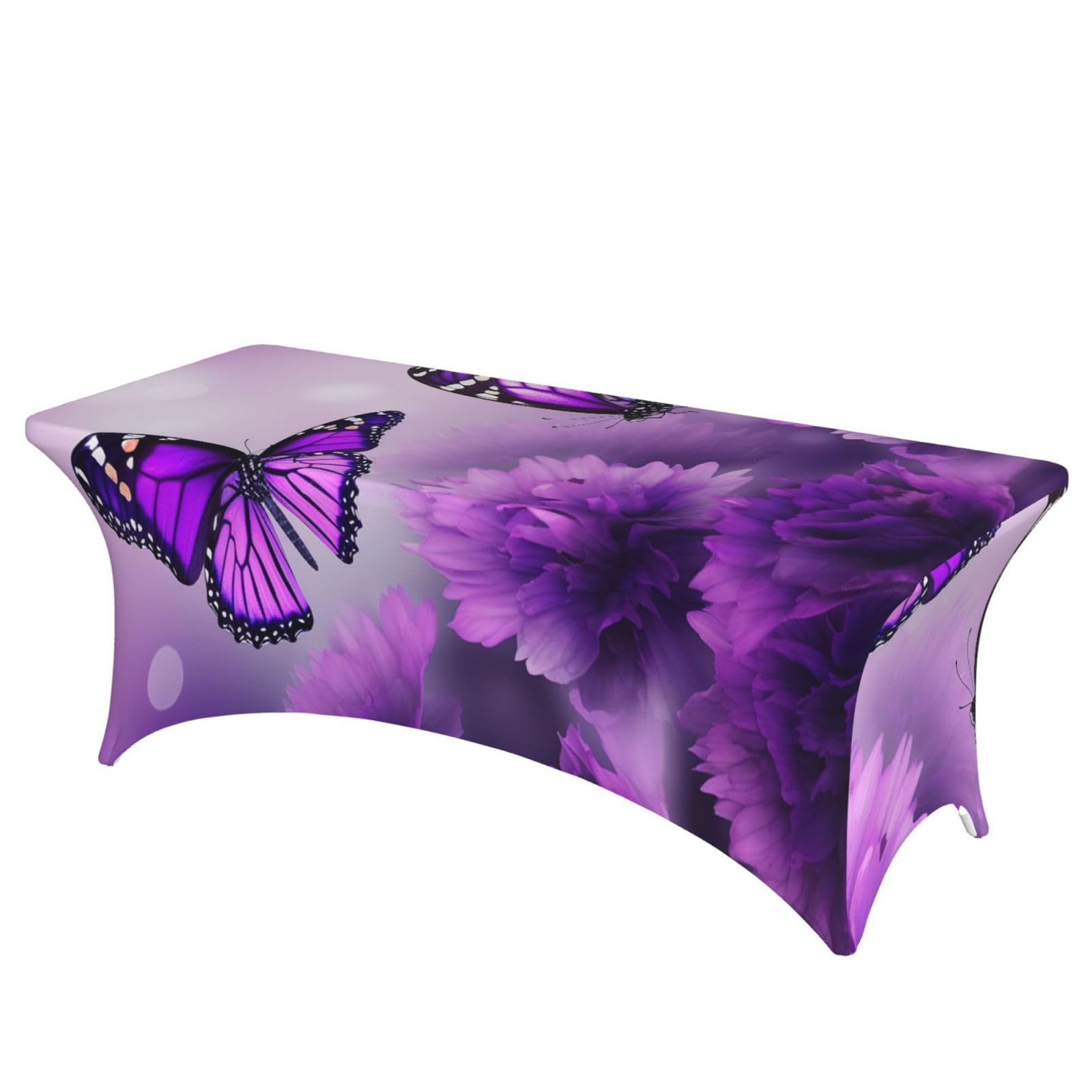Nappe rectangulaire extensible 1,8m fleurs violettes en élasthanne infroissable