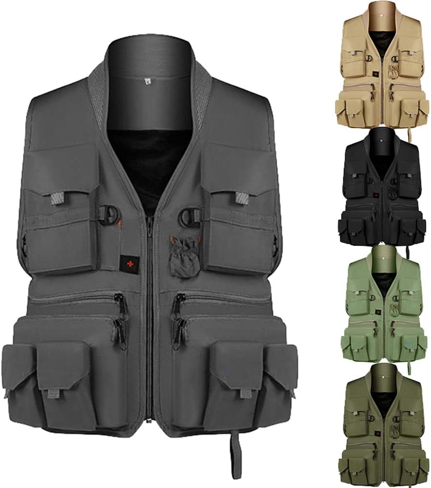 Fishing Vest Fast Dry Fish Vest Breathable Material Outdoor Fishing Jacket for Camping, Fishing, Wild Hiking, Travel, Photography,Gray,XXXL