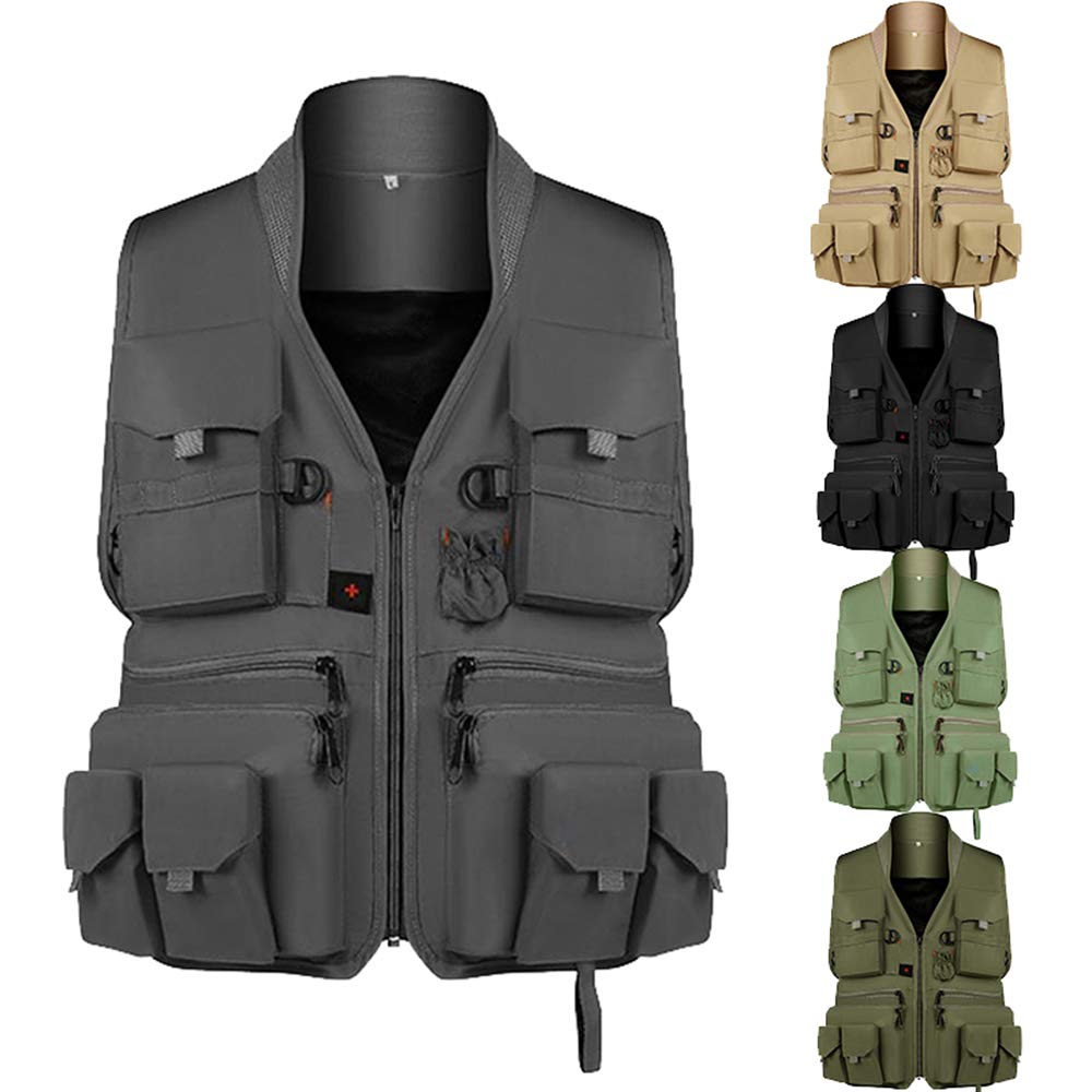 Fishing Vest Fast Dry Fish Vest Breathable Material Outdoor Fishing Jacket for Camping, Fishing, Wild Hiking, Travel, Photography,Gray,XXXL