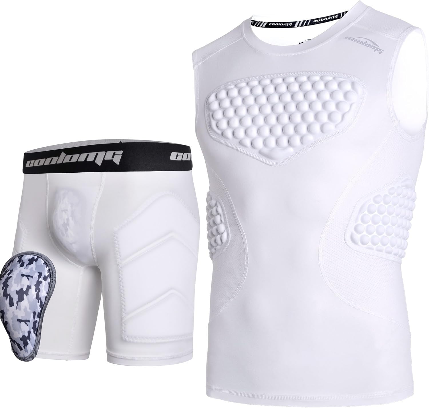 COOLOMG Boys Baseball Chest Protector + Boys Baseball Sliding Shorts White XS