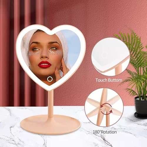 Adjustable Heart Shaped Led Light Screen Touch Table Vanity Mirror With Round Tray #TOP1