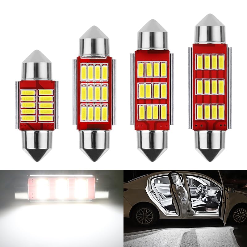 Gudahower Automotive Dome Light Bulbs Car LED decoding double tip 4014 12SMD for door roof light reading Interior lighting trunk 31/36/39/41MM 4014 (1pack/ 4pcs) (31MM)