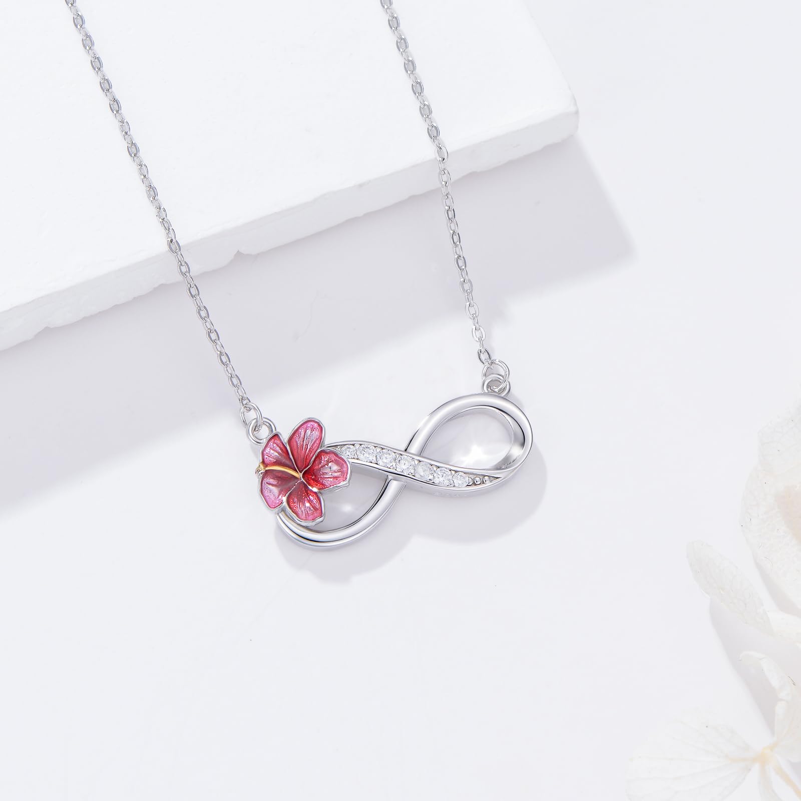 Collana con ciondolo a forma di fiore di ibisco, in argento Sterling 925, con ciondolo a forma di fiore di ibisco, idea regalo per donne e mamme