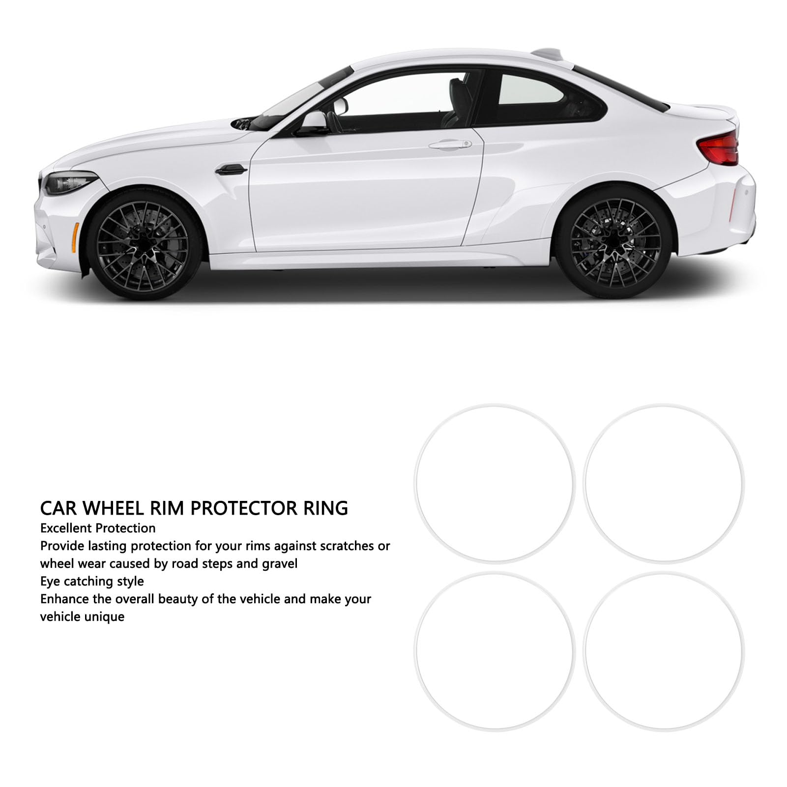 Akozon Lot de 4 protections de jantes de 18 pouces – Alliage d'aluminium, résistant aux rayures, auto-adhésif, blanc – Ajustement universel pour protection de jante de voiture