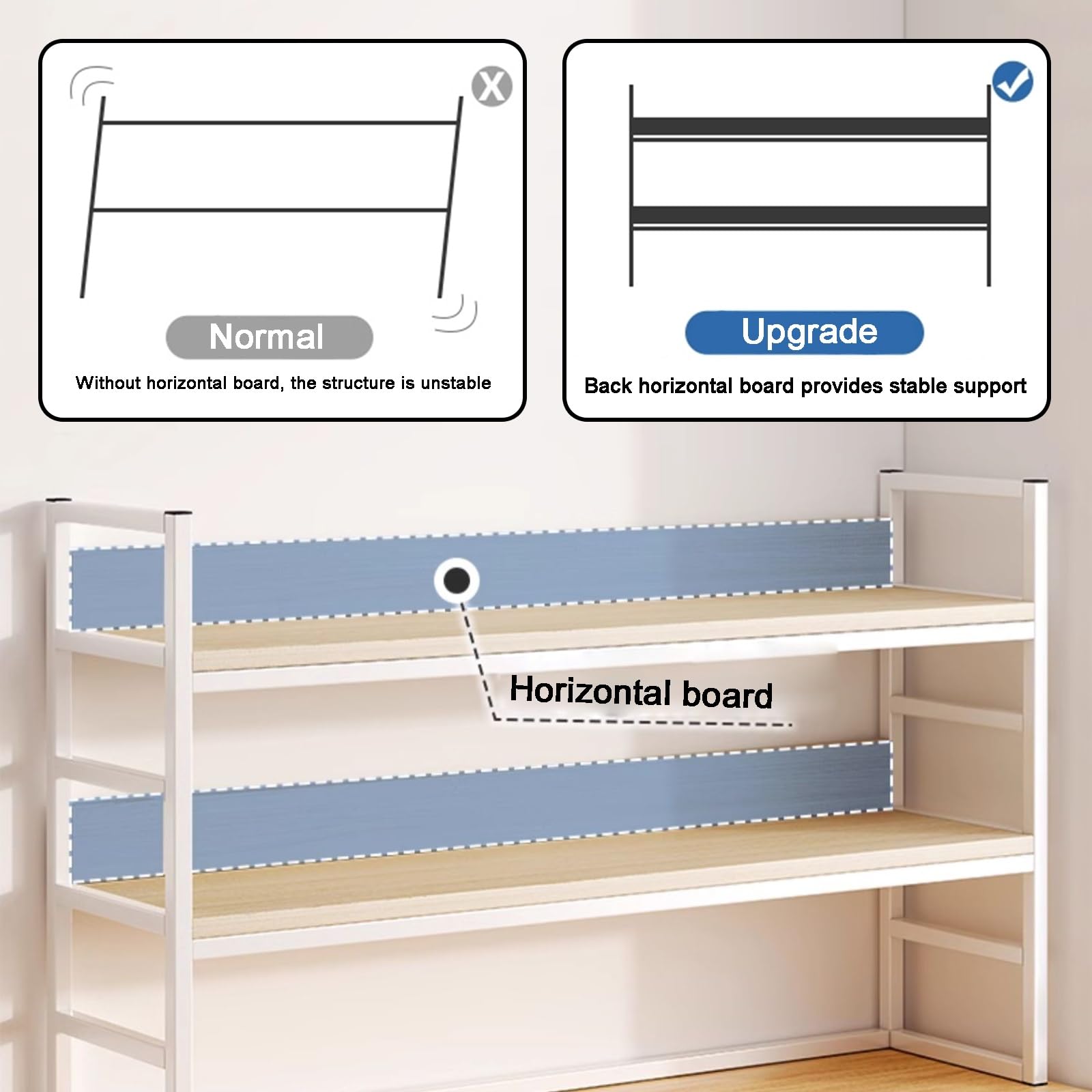 3-Tier Desktop Bookshelf Organizer – Wood & Metal Desk Hutch For Home Office, Dorm Room, Study, Storage Shelf For Books, Decor, Supplies
